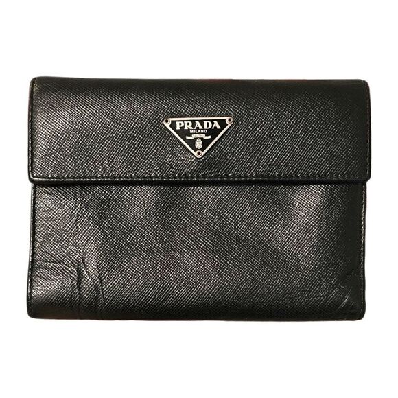 Prada Black Saffiano Leather Trifold Wallet - Picture 1 of 16